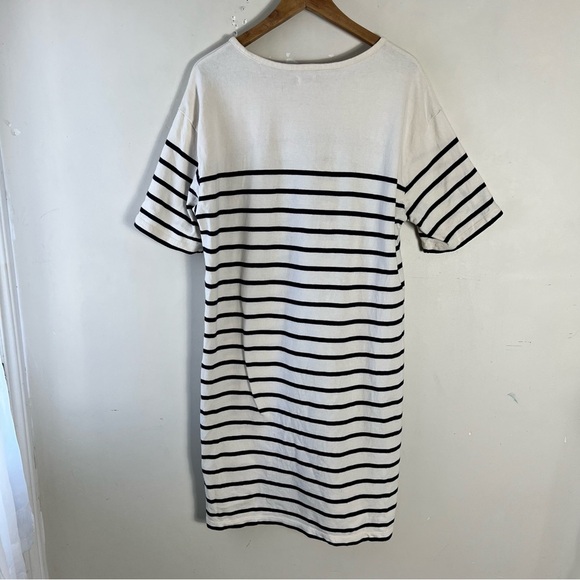 Faherty Cayman Striped Drop Shoulder T Shirt Dress Size Large Cotton Cream/Navy - Picture 11 of 16